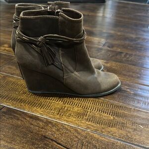 Brown Suede Wedge Ankle Boots